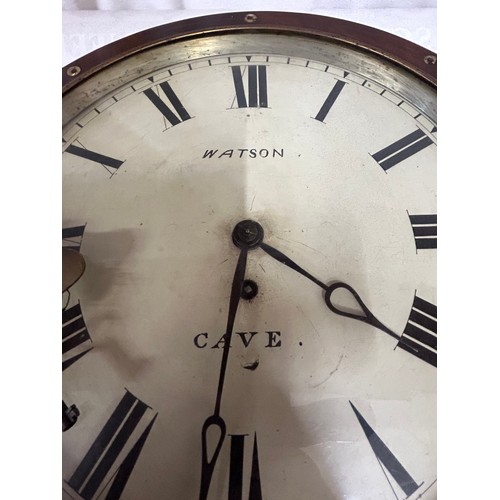 1123 - A Watson, Cave drop dial wall clock in mahogany case with keys and winder.