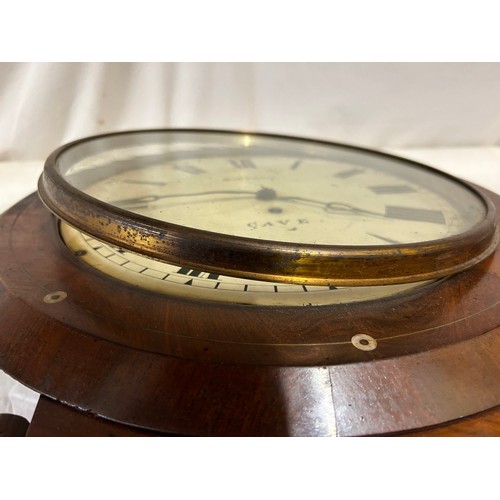 1123 - A Watson, Cave drop dial wall clock in mahogany case with keys and winder.