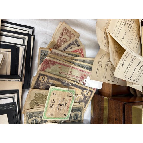 1065 - A wooden writing slope and contents comprising of Broomfleet related  funeral memorial cards to incl... 