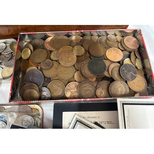 1065 - A wooden writing slope and contents comprising of Broomfleet related  funeral memorial cards to incl... 