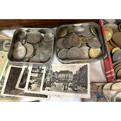 1065 - A wooden writing slope and contents comprising of Broomfleet related  funeral memorial cards to incl... 