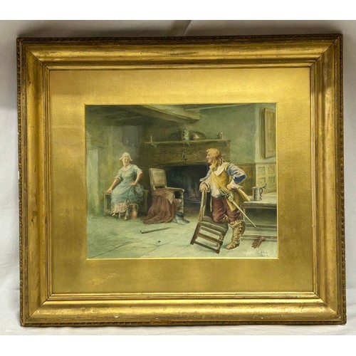 1524 - Butler (W/ VV ?) a late 19thC watercolour of a cottage interior with figures. Signed and dated lower... 