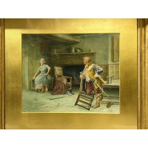 1524 - Butler (W/ VV ?) a late 19thC watercolour of a cottage interior with figures. Signed and dated lower... 