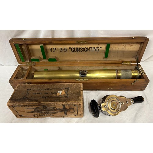 1143 - WW1 gun sighting brass telescope by W.Ottway & Co Ltd, VP 39 patt.6321 in wooden case along with a M... 