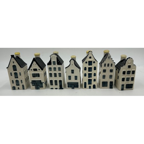 379 - A collection of Blue Delft cottages made exclusively by KLM by Bols Amsterdam, bols genever 35ml, al... 