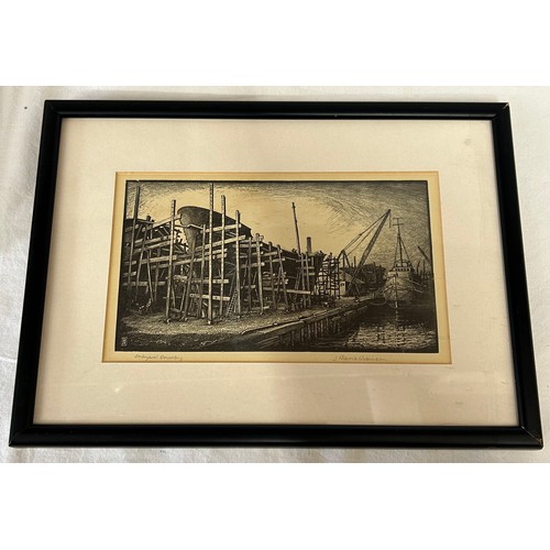 1468 - J Barrie Robinson 'Shipyard Beverley', an early 20thC etching signed and titled in pencil, image 12c... 