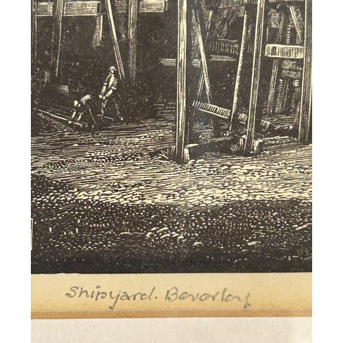 1468 - J Barrie Robinson 'Shipyard Beverley', an early 20thC etching signed and titled in pencil, image 12c... 