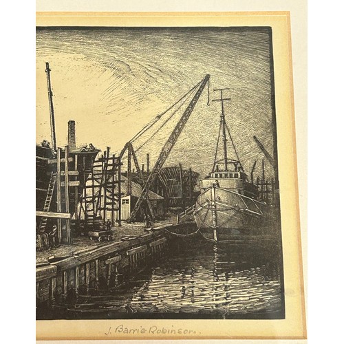 1468 - J Barrie Robinson 'Shipyard Beverley', an early 20thC etching signed and titled in pencil, image 12c... 