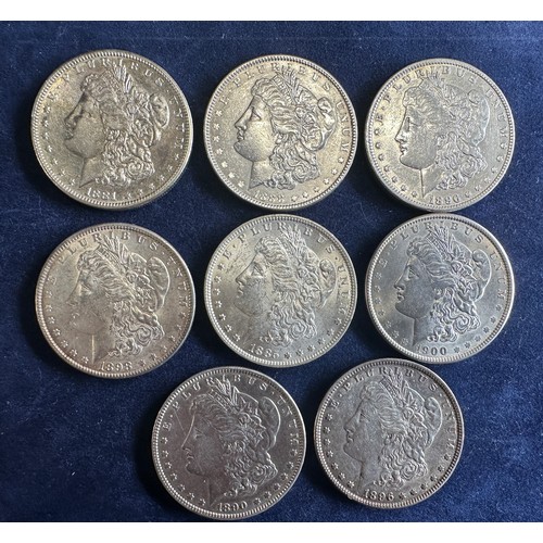 797 - A collection of eight United States of America Silver Dollars to include 1881, 1885, 1890, 1988, 189... 