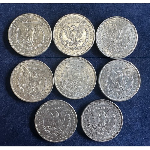 797 - A collection of eight United States of America Silver Dollars to include 1881, 1885, 1890, 1988, 189... 