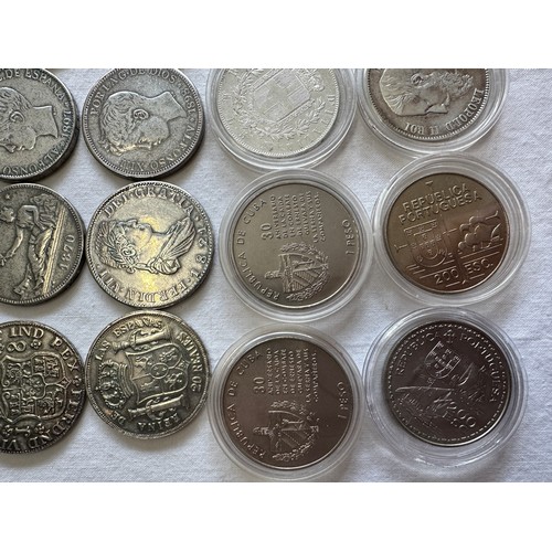 804 - European and World replica/original coins to include 5 x  Spanish silver peseta coins including 1821... 