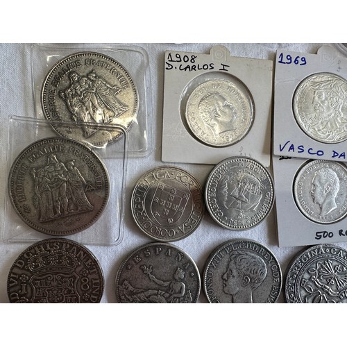 804 - European and World replica/original coins to include 5 x  Spanish silver peseta coins including 1821... 