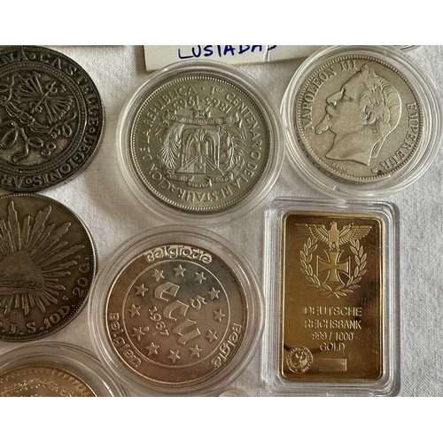 804 - European and World replica/original coins to include 5 x  Spanish silver peseta coins including 1821... 