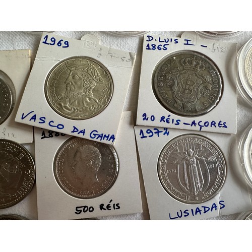 804 - European and World replica/original coins to include 5 x  Spanish silver peseta coins including 1821... 