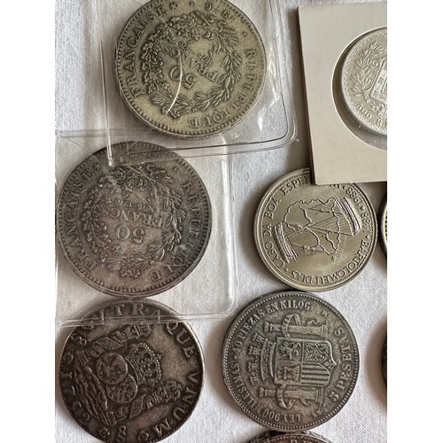 804 - European and World replica/original coins to include 5 x  Spanish silver peseta coins including 1821... 