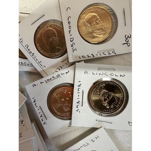 805 - A collection of cupro-nickel one dollar American Presidential coins to include Abraham Lincoln, Mart... 