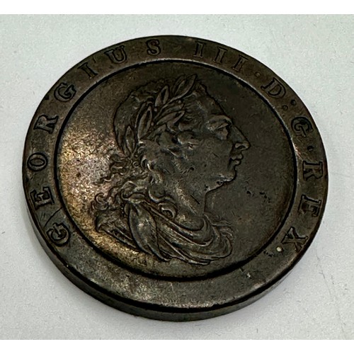 807 - British Coins: George III cartwheel twopence 1797 (56.88gm), George III cartwheel one penny 1797 (27... 