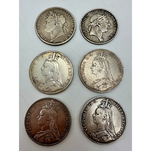 808 - British Coins: George III crown 1822, George III Bank of England 1813 Token 3 shillings, 4 x Victori... 