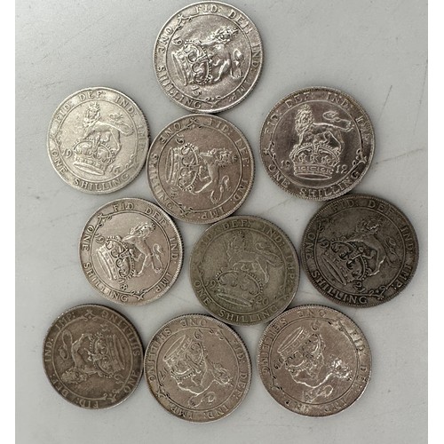 810 - A collection of mixed silver coinage to include George V : 6 x half crowns, 7 x florins, 10 x shilli... 