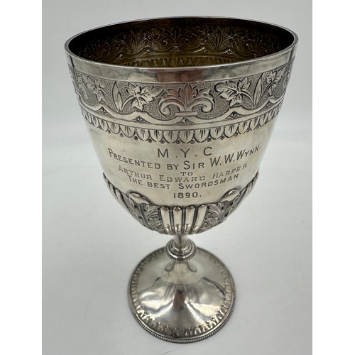 879 - A hallmarked silver chalice by Horton & Ayres, London 1890 engraved ' M.Y.C. presented by Sir W. W. ... 