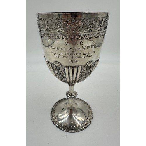 879 - A hallmarked silver chalice by Horton & Ayres, London 1890 engraved ' M.Y.C. presented by Sir W. W. ... 