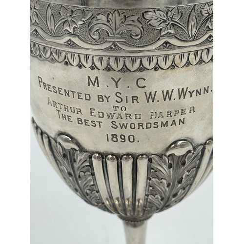 879 - A hallmarked silver chalice by Horton & Ayres, London 1890 engraved ' M.Y.C. presented by Sir W. W. ... 