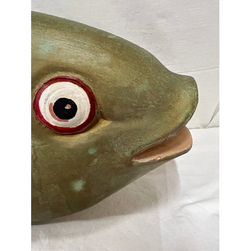 1371 - A large painted carved wooden fish 98cm long.

Please be aware the fish is heavy and will not qualif... 