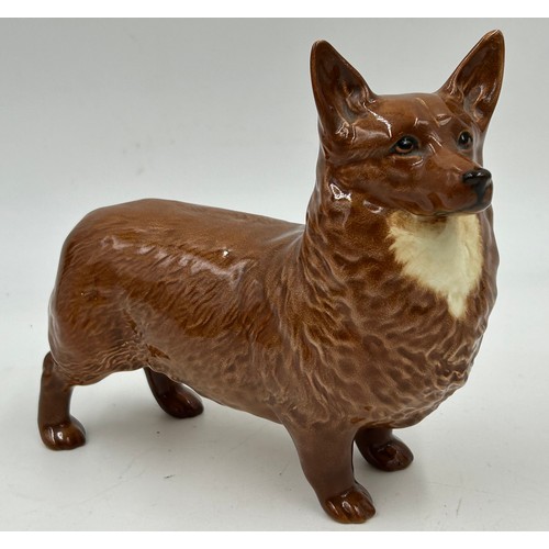 354 - Beswick. Four donkeys, tallest 14cm a Corgi, a cat and a Beatrix Potter Piglin Bland. (7)