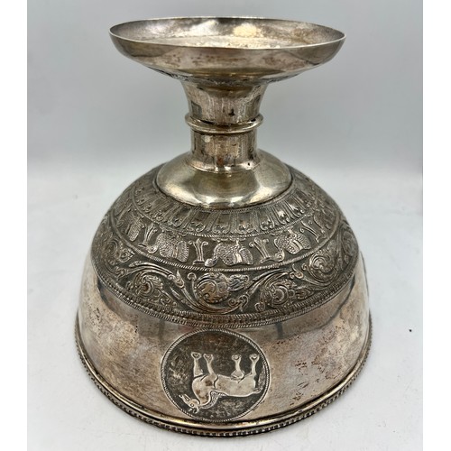 888 - Late 19thC/early 20thC Anglo Indian white metal pedestal bowl. Height 14cm. Weight 692gm.