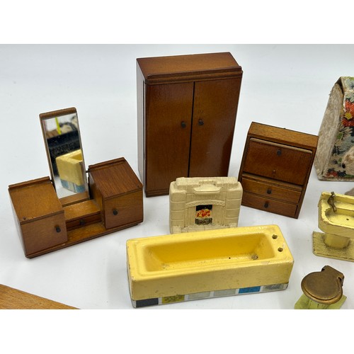 1293 - Various vintage toys to include a selection of dolls house furniture comprising of bedroom and kitch... 