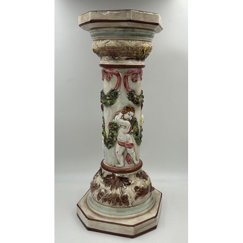 349 - A Capodimonte jardinière (63cm) and planter (19cm) total height 82cm with makers mark to base.