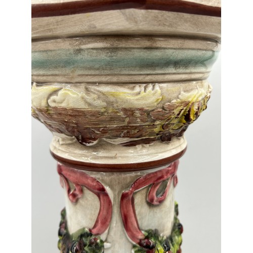 349 - A Capodimonte jardinière (63cm) and planter (19cm) total height 82cm with makers mark to base.