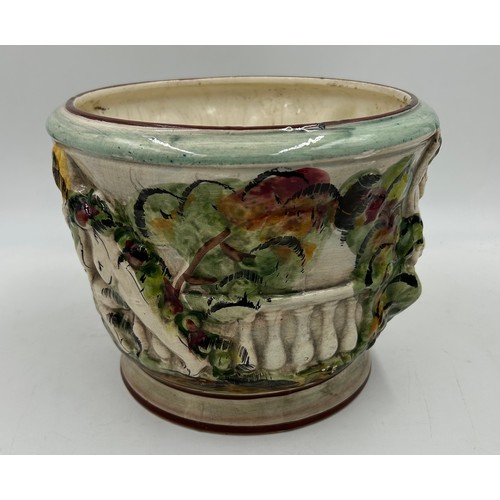 349 - A Capodimonte jardinière (63cm) and planter (19cm) total height 82cm with makers mark to base.