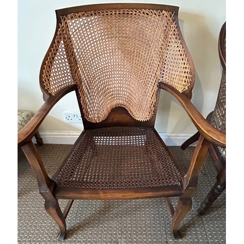 73 - Two caned back armchairs and an inlaid rosewood nursing chair.  Caned back chairs 80, 85cm h, nursin... 