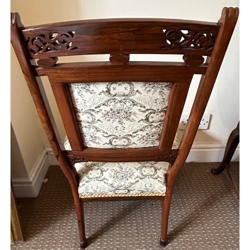 73 - Two caned back armchairs and an inlaid rosewood nursing chair.  Caned back chairs 80, 85cm h, nursin... 