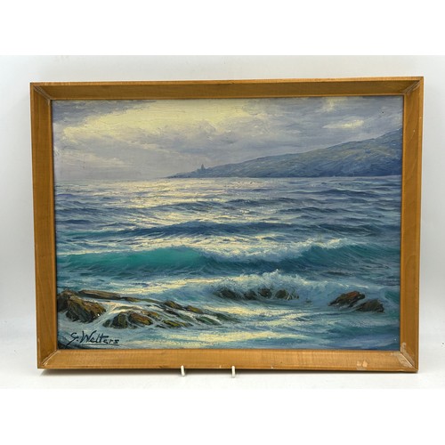 1530 - Guglielmo Welters (1913 - 2003) oil on canvas of breaking waves and rocks, signed lower left. Image ... 