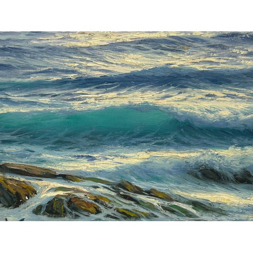 1530 - Guglielmo Welters (1913 - 2003) oil on canvas of breaking waves and rocks, signed lower left. Image ... 