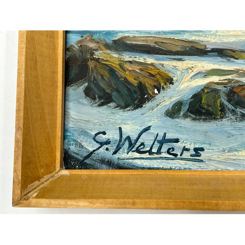 1530 - Guglielmo Welters (1913 - 2003) oil on canvas of breaking waves and rocks, signed lower left. Image ... 