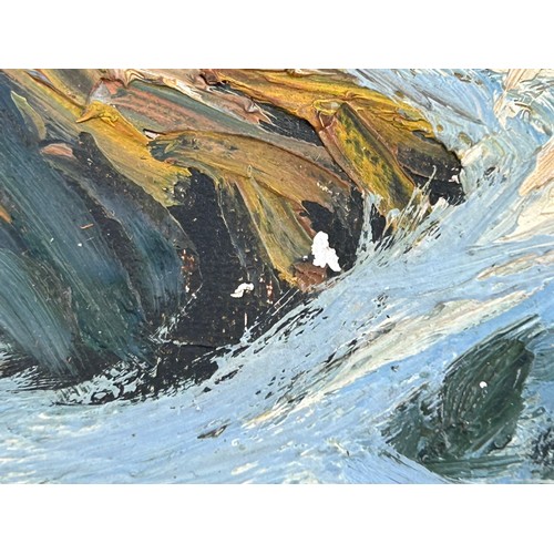 1530 - Guglielmo Welters (1913 - 2003) oil on canvas of breaking waves and rocks, signed lower left. Image ... 