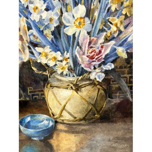 1533 - Margret Bowker 'Spring Flowers' glazed watercolour signed lower right. 38 x 27.5cm