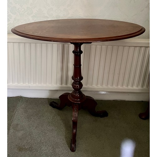 75 - A 19thC walnut inlaid pedestal table 76cm w x 52cm d x 69 cm h.