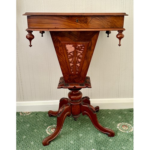 88 - A 19thC mahogany work table on quad base. 48cm w x 36cm d x 72cm h.