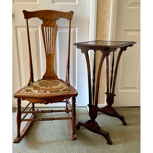 92 - A 19thC rosewood table 67cm h together with a rocking chair, height to seat 35cm.