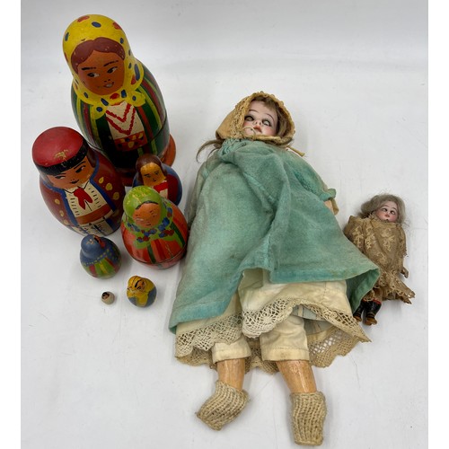 1299 - Armand Marseille bisque headed doll with sleeping eyes, a small bisque headed dolls house doll, vint... 