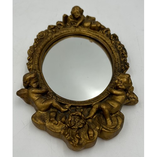 1385 - An ornate square gilt metal inkwell, approx. 9cm square together with a gilt Rococo style bracket 25... 