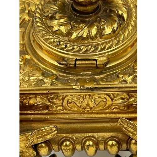 1385 - An ornate square gilt metal inkwell, approx. 9cm square together with a gilt Rococo style bracket 25... 