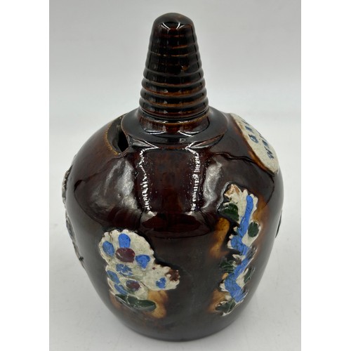 375 - A 19thC Measham Bargeware Money Box, baluster shaped with ribbed conical finial, inscribed Grace Wri... 