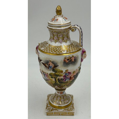 378 - Continental ceramics to include a Capodimonte urn shaped vase and cover with classical figures in re... 