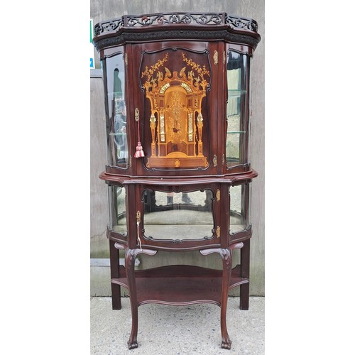 67 - A good quality 19thC bow fronted double height mahogany display cabinet, inlaid solid door to top wi... 