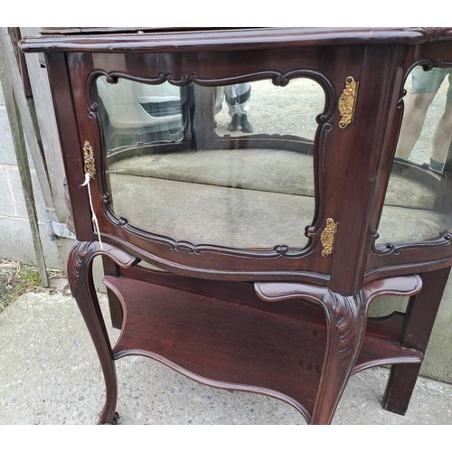 67 - A good quality 19thC bow fronted double height mahogany display cabinet, inlaid solid door to top wi... 